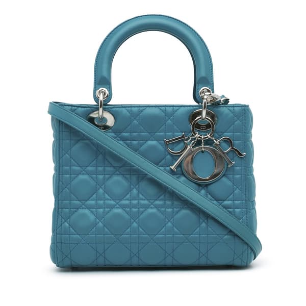 Pre-owned Dior Medium Lambskin Cannage Lady Dior Blue