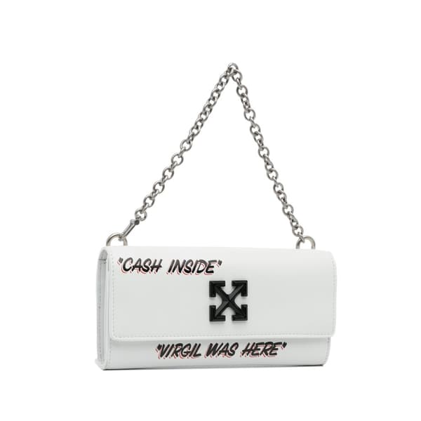 Pre-owned Off-White Jitney Quote Wallet on Chain White
