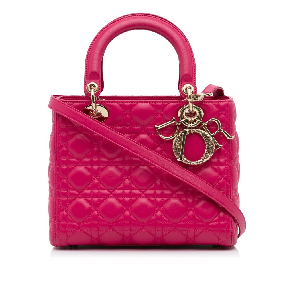 image of Pre-owned Dior Medium Cannage Lady Dior Pink