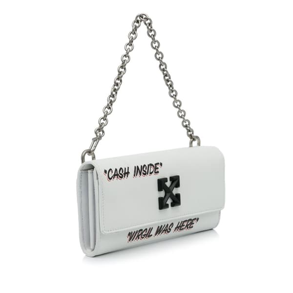 Pre-owned Off-White Jitney Quote Wallet on Chain White