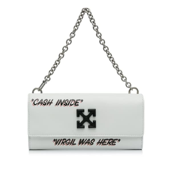 Pre-owned Off-White Jitney Quote Wallet on Chain White