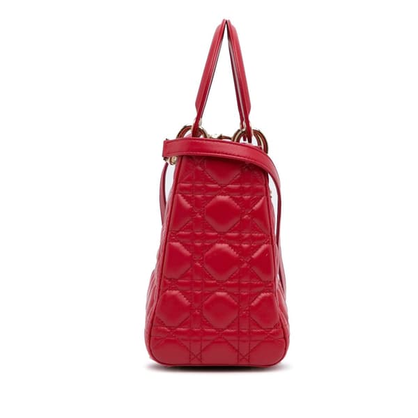 Pre-owned Dior Medium Lambskin Cannage Lady Dior Red