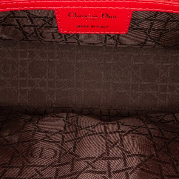 Pre-owned Dior Medium Lambskin Cannage Lady Dior Red