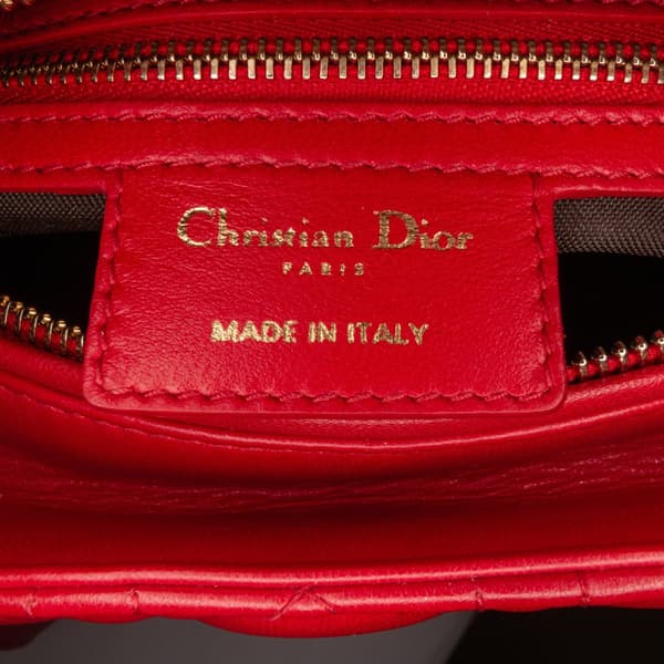 Pre-owned Dior Medium Lambskin Cannage Lady Dior Red