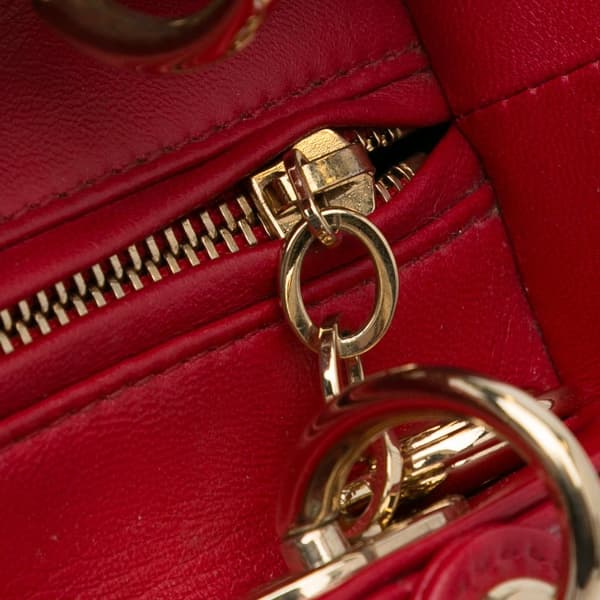 Pre-owned Dior Medium Lambskin Cannage Lady Dior Red