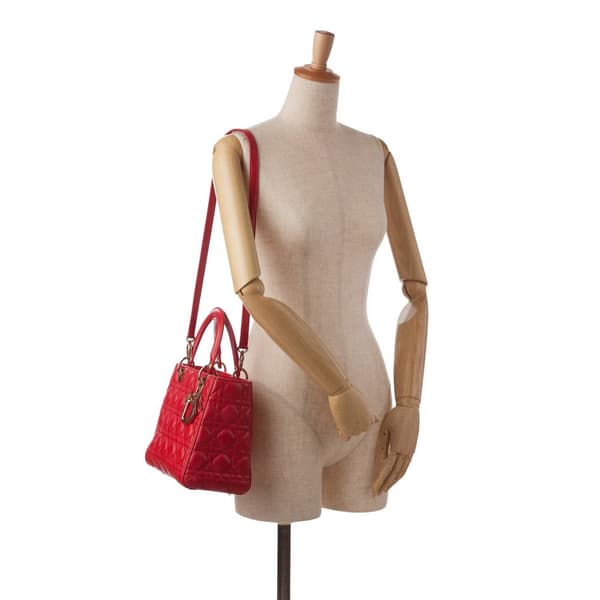 Pre-owned Dior Medium Lambskin Cannage Lady Dior Red
