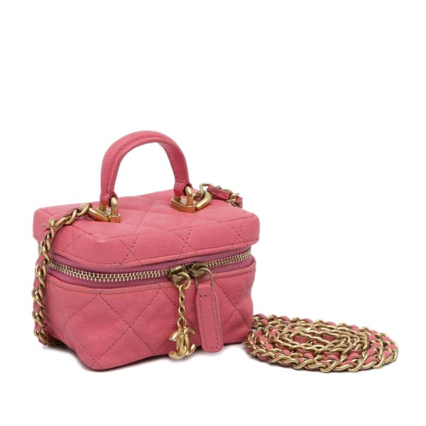 Pre-owned Chanel Micro Caviar Chain Vanity Bag Pink