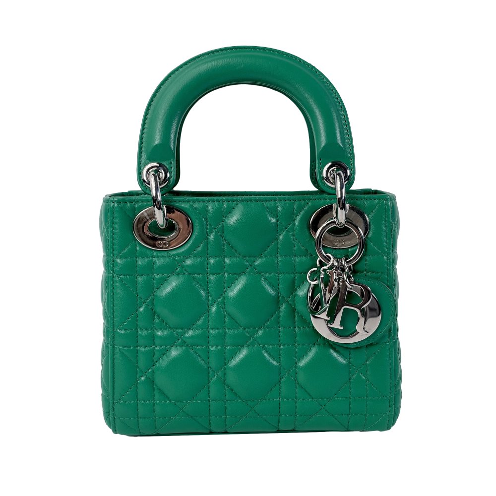 image of Pre-owned Dior Mini Lambskin Cannage Lady Dior Green