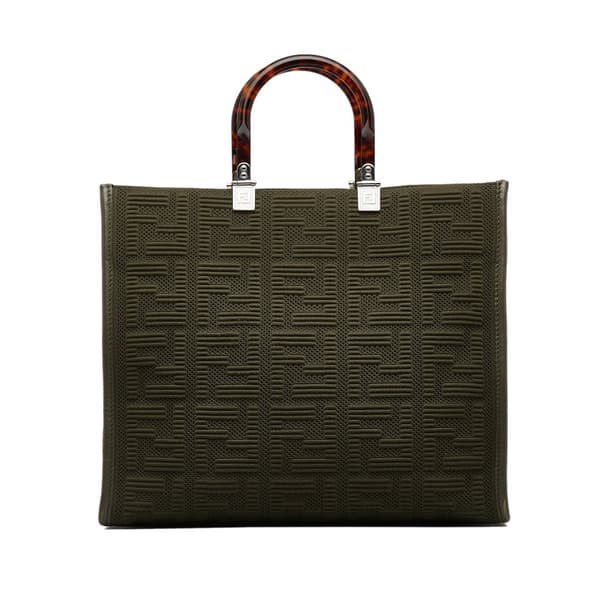 Pre-owned Fendi Medium Zucca Sunshine Shopper Canvas Tote Green