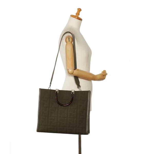 Pre-owned Fendi Medium Zucca Sunshine Shopper Canvas Tote Green