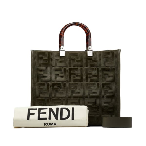 Pre-owned Fendi Medium Zucca Sunshine Shopper Canvas Tote Green
