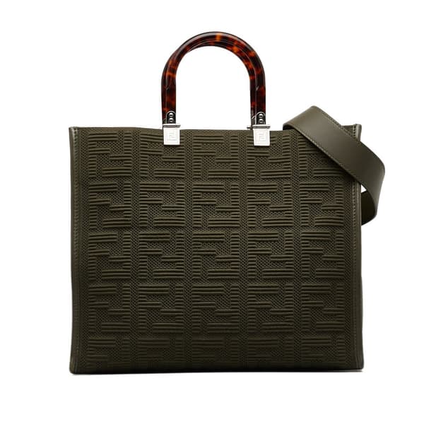 Pre-owned Fendi Medium Zucca Sunshine Shopper Canvas Tote Green