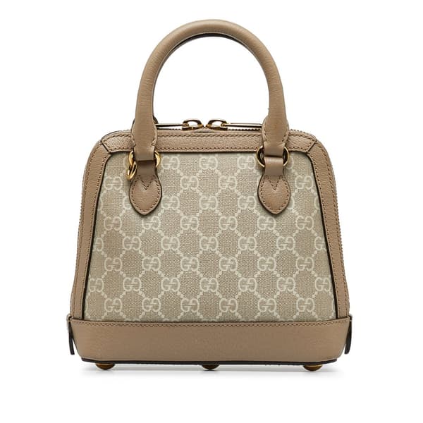 Pre-owned Gucci Mini GG Supreme Horsebit 1955 Satchel Brown