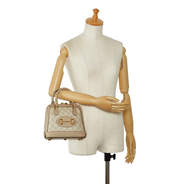 Pre-owned Gucci Mini GG Supreme Horsebit 1955 Satchel Brown