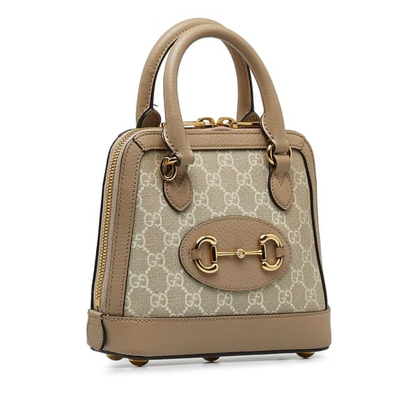 Pre-owned Gucci Mini GG Supreme Horsebit 1955 Satchel Brown