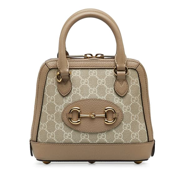 Pre-owned Gucci Mini GG Supreme Horsebit 1955 Satchel Brown