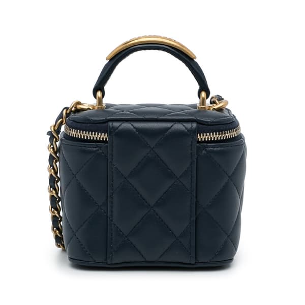 Pre-owned Chanel Small Lambskin Top Handle Vanity Bag Blue