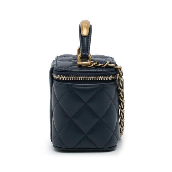 Pre-owned Chanel Small Lambskin Top Handle Vanity Bag Blue