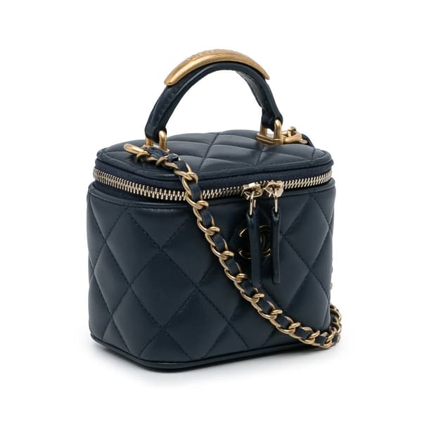 Pre-owned Chanel Small Lambskin Top Handle Vanity Bag Blue