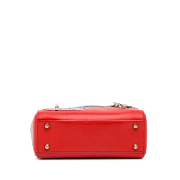 Pre-owned Dior Mini Calfskin Sequin Embellished Lady Dior Red