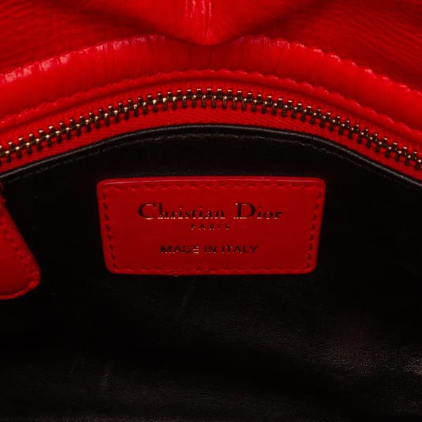 Pre-owned Dior Mini Calfskin Sequin Embellished Lady Dior Red