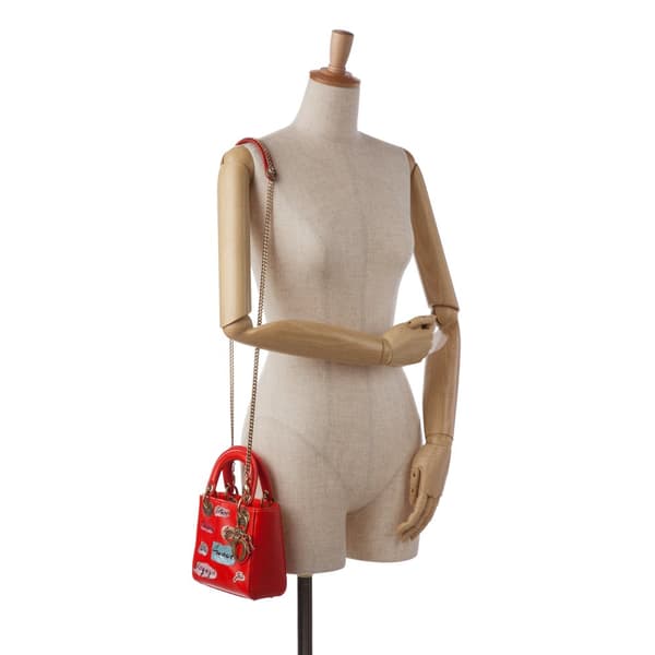 Pre-owned Dior Mini Calfskin Sequin Embellished Lady Dior Red