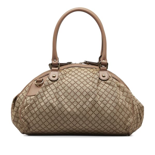 Pre-owned Gucci Diamante Canvas Sukey Satchel Brown