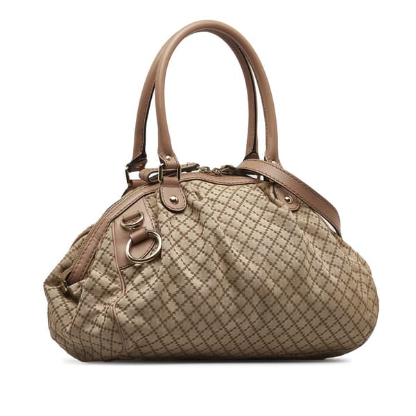 Pre-owned Gucci Diamante Canvas Sukey Satchel Brown