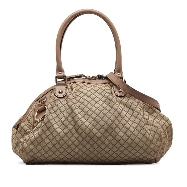 Pre-owned Gucci Diamante Canvas Sukey Satchel Brown