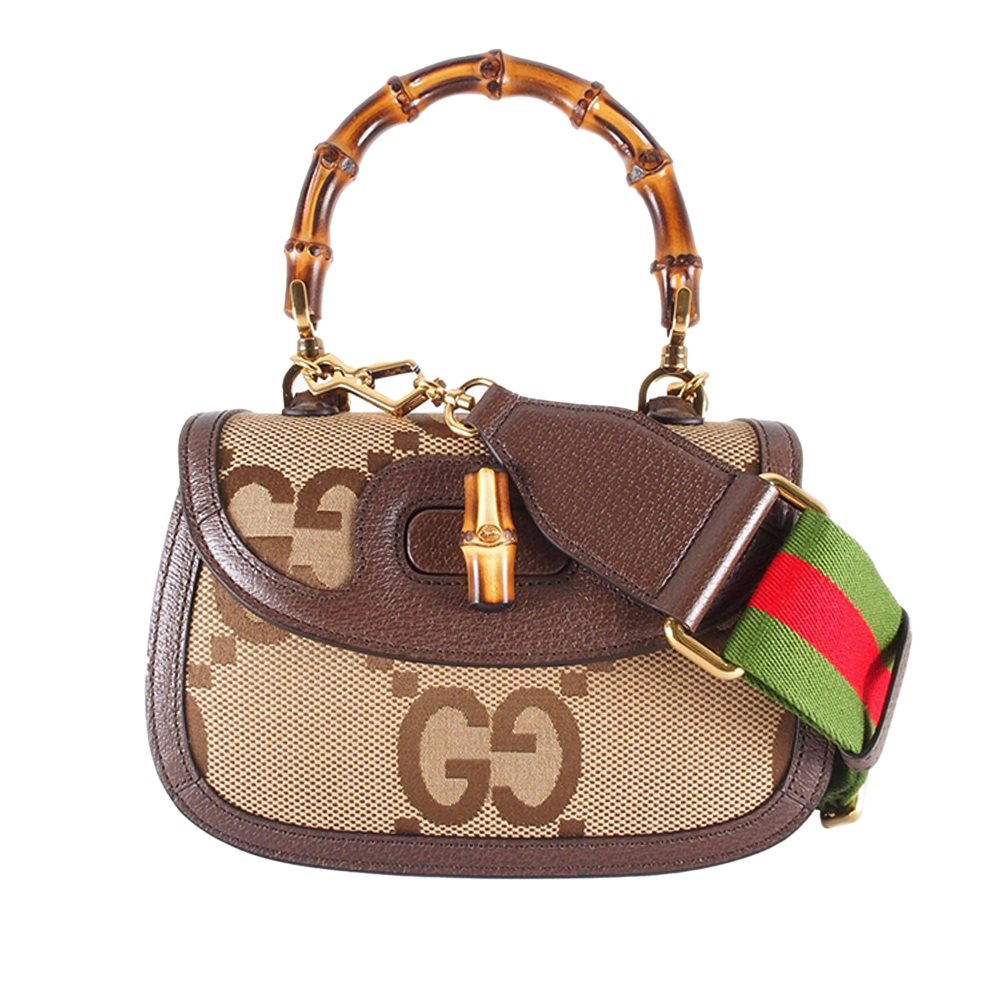 image of Pre-owned Gucci Small Jumbo GG Canvas Bamboo 1947 Brown
