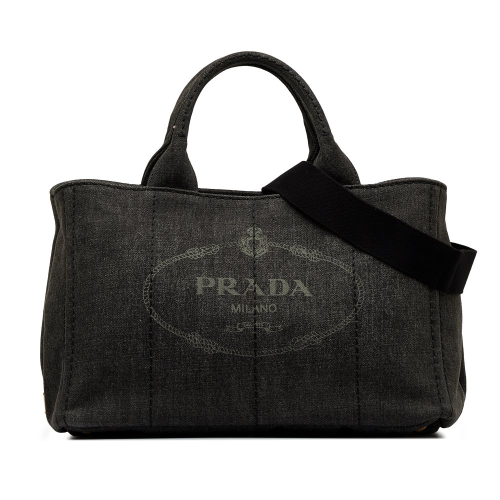 221.99 SEK Denim Logo Black Canapa Prada Satchel Pre owned