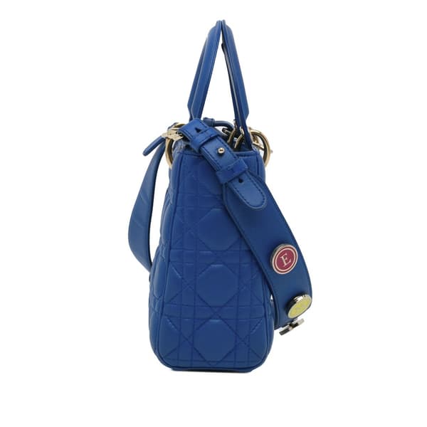 Pre-owned Dior Small Lambskin Cannage My ABC Lady Dior Blue