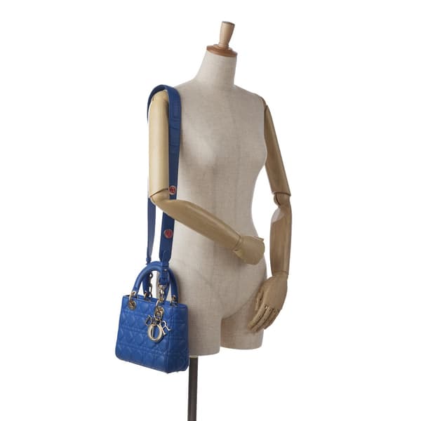 Pre-owned Dior Small Lambskin Cannage My ABC Lady Dior Blue