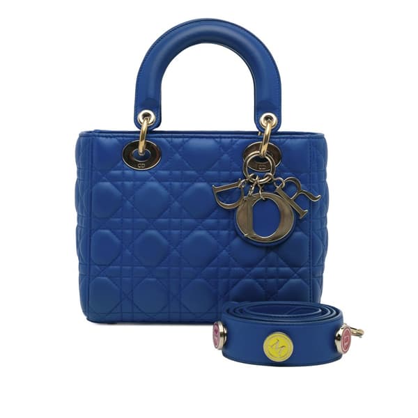 Pre-owned Dior Small Lambskin Cannage My ABC Lady Dior Blue