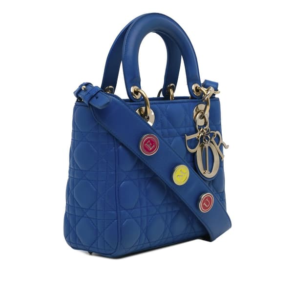 Pre-owned Dior Small Lambskin Cannage My ABC Lady Dior Blue