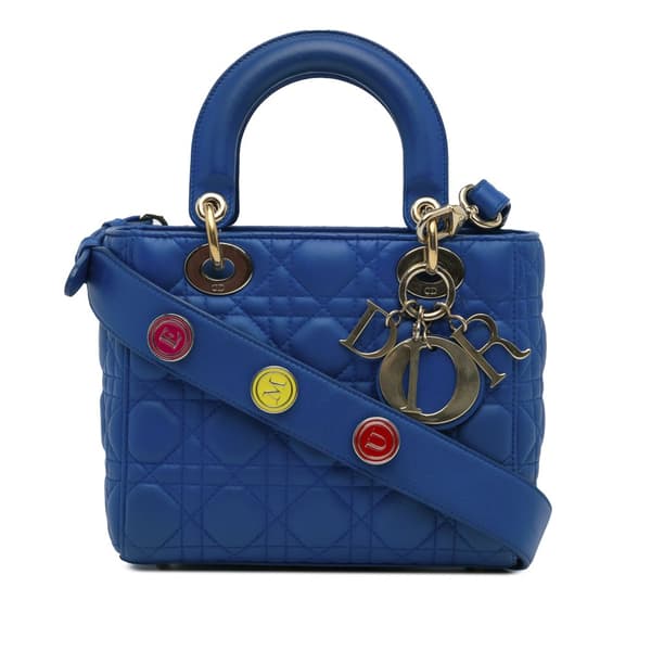Pre-owned Dior Small Lambskin Cannage My ABC Lady Dior Blue