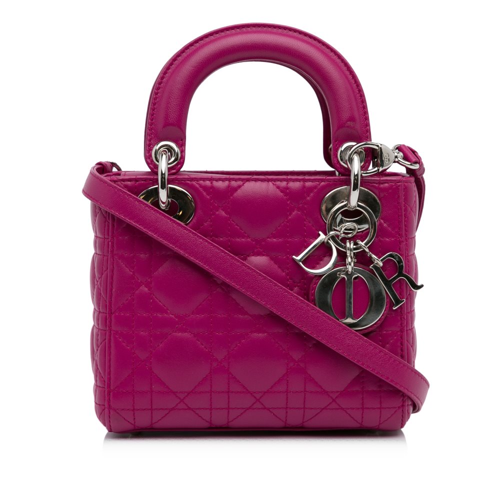 image of Pre-owned Dior Mini Lambskin Cannage Lady Dior Pink