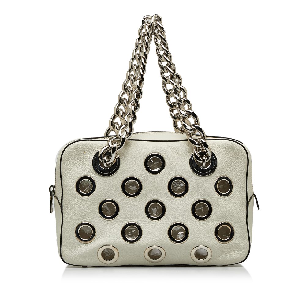 image of Pre-owned Prada City Fori Perforated Leather Handbag White