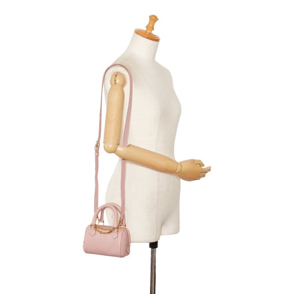 Pre-owned Celine Mini Grained Leather Chain Boston Pink