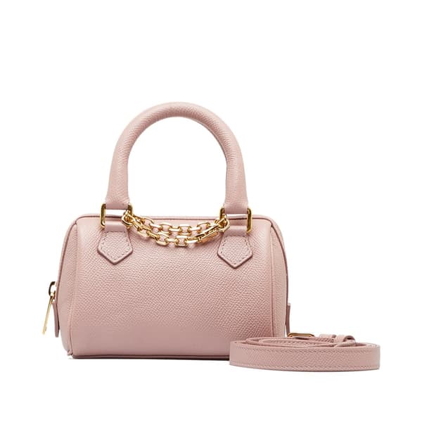 Pre-owned Celine Mini Grained Leather Chain Boston Pink
