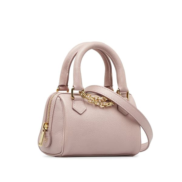 Pre-owned Celine Mini Grained Leather Chain Boston Pink
