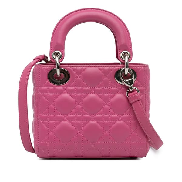 Pre-owned Dior Mini Lambskin Cannage Lady Dior Pink