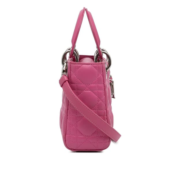 Pre-owned Dior Mini Lambskin Cannage Lady Dior Pink