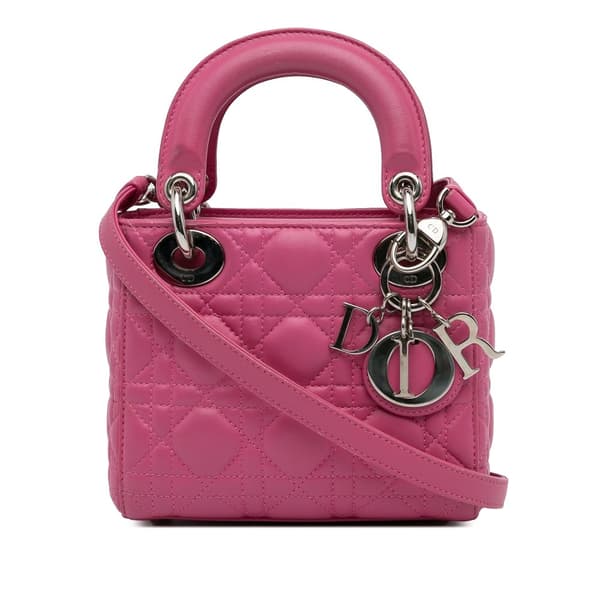 Pre-owned Dior Mini Lambskin Cannage Lady Dior Pink