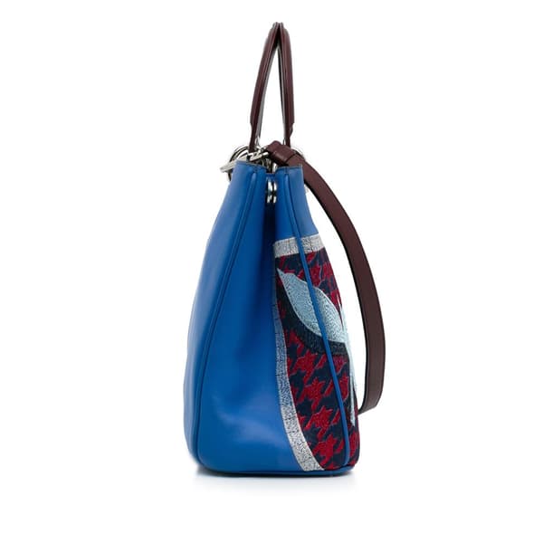 Pre-owned Dior Medium Embroidered Diorissimo Satchel Blue