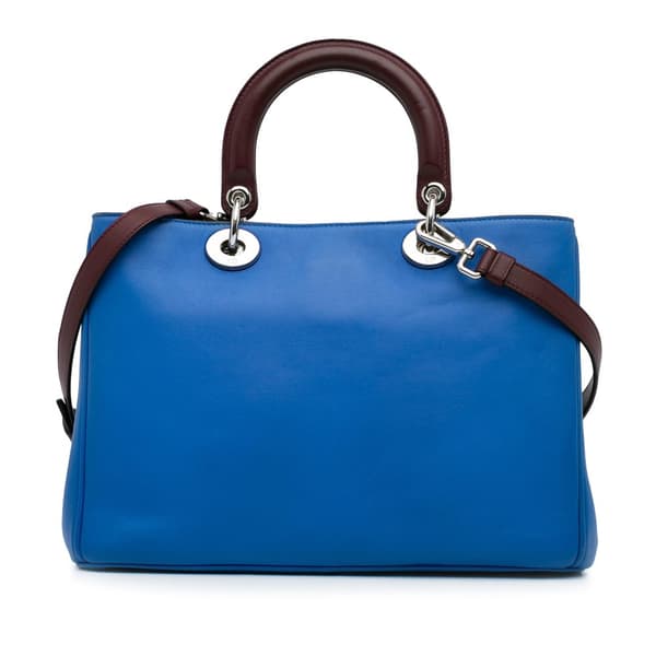 Pre-owned Dior Medium Embroidered Diorissimo Satchel Blue