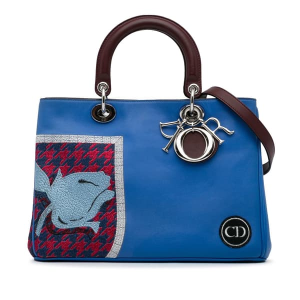 Pre-owned Dior Medium Embroidered Diorissimo Satchel Blue