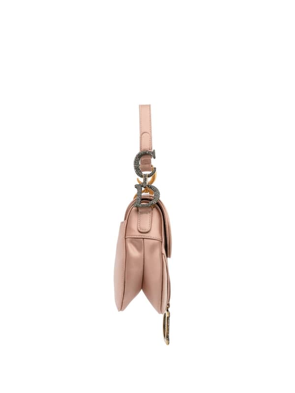 Pre-owned Dior Mini Satin Crystal Embellished Saddle Pink