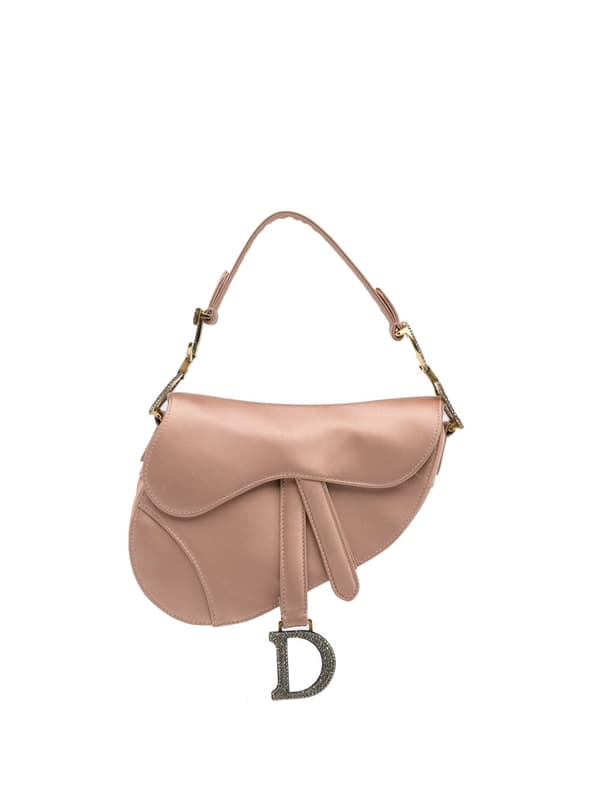 Pre-owned Dior Mini Satin Crystal Embellished Saddle Pink
