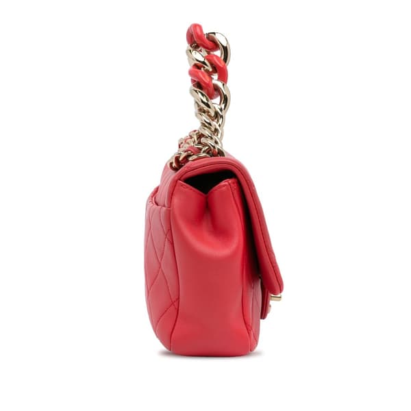 Pre-owned Chanel Small Lambskin Elegant Chain Single Flap Red